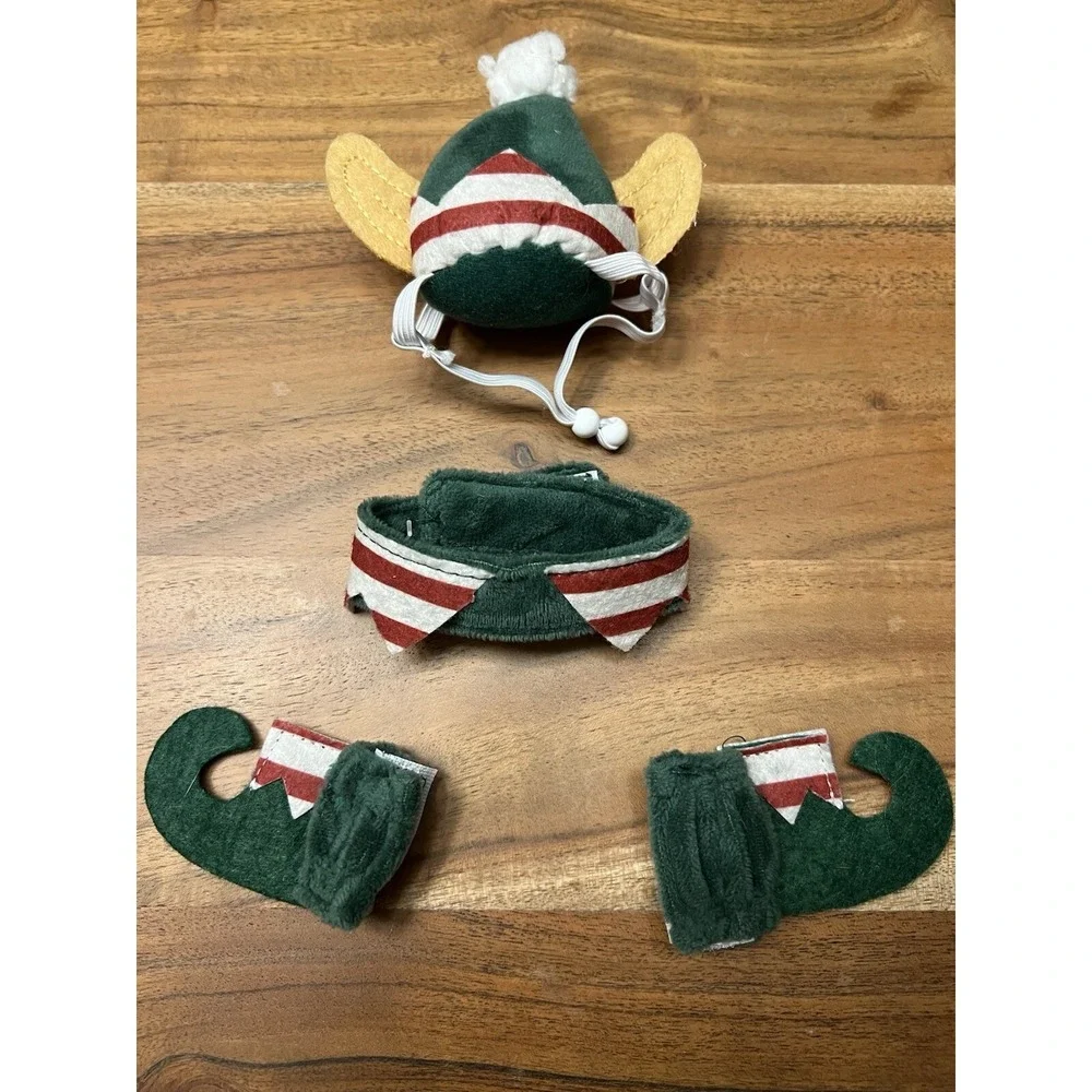 Green Christmas Elf Pet Costume Set Hat Collar Shoes Small Dog Cat Holiday